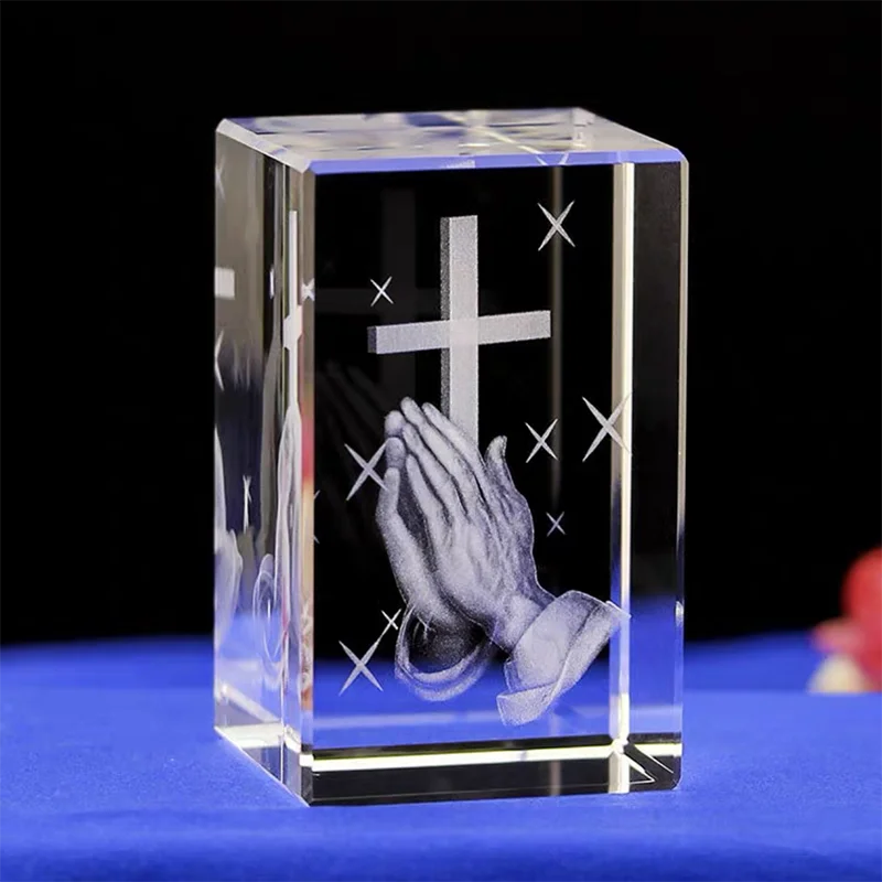 3D crystal statue prayer cross religious beliefs baby baptism home decoration craft christian holiday gifts