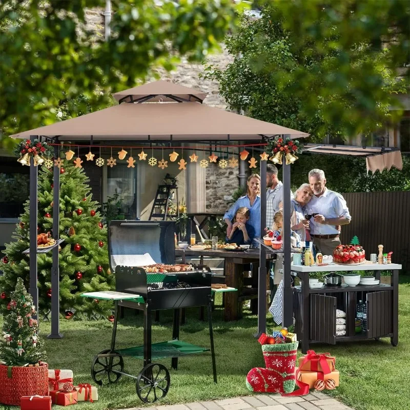 ABCCANOPY BBQ Gazebo with Extra Awning Outdoor BBQ Shed BBQ Gazebo for Backyard, Lawn and Patio pergola