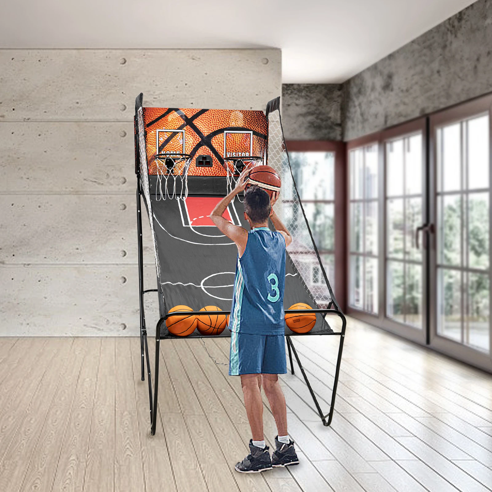 Dual-shot Basketball Arcade Floor Standing Basketball Arcade Game with LED Screen