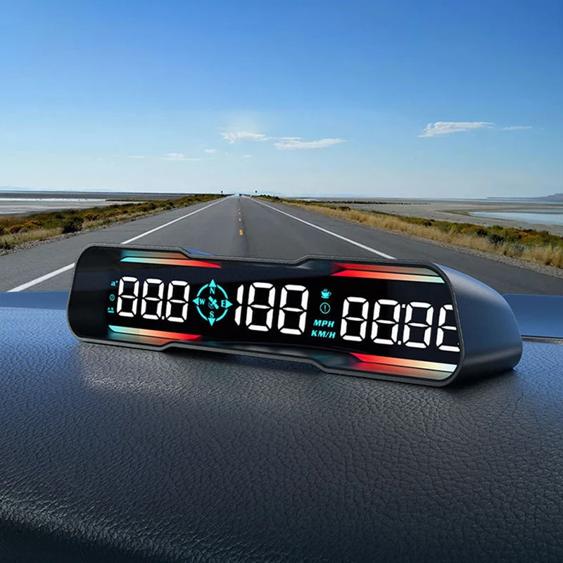 Car Speed Gauge GPS LED Display HUD With Atmosphere Lamp Altitude Measuring Head-Up Display Speedometer Driving Distance Truck