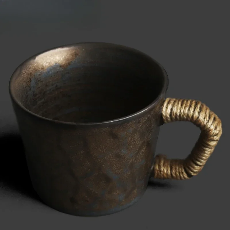 Retro kiln change black gold hammer handle coffee cup coarse pottery material personalized creative home desk milk water cup