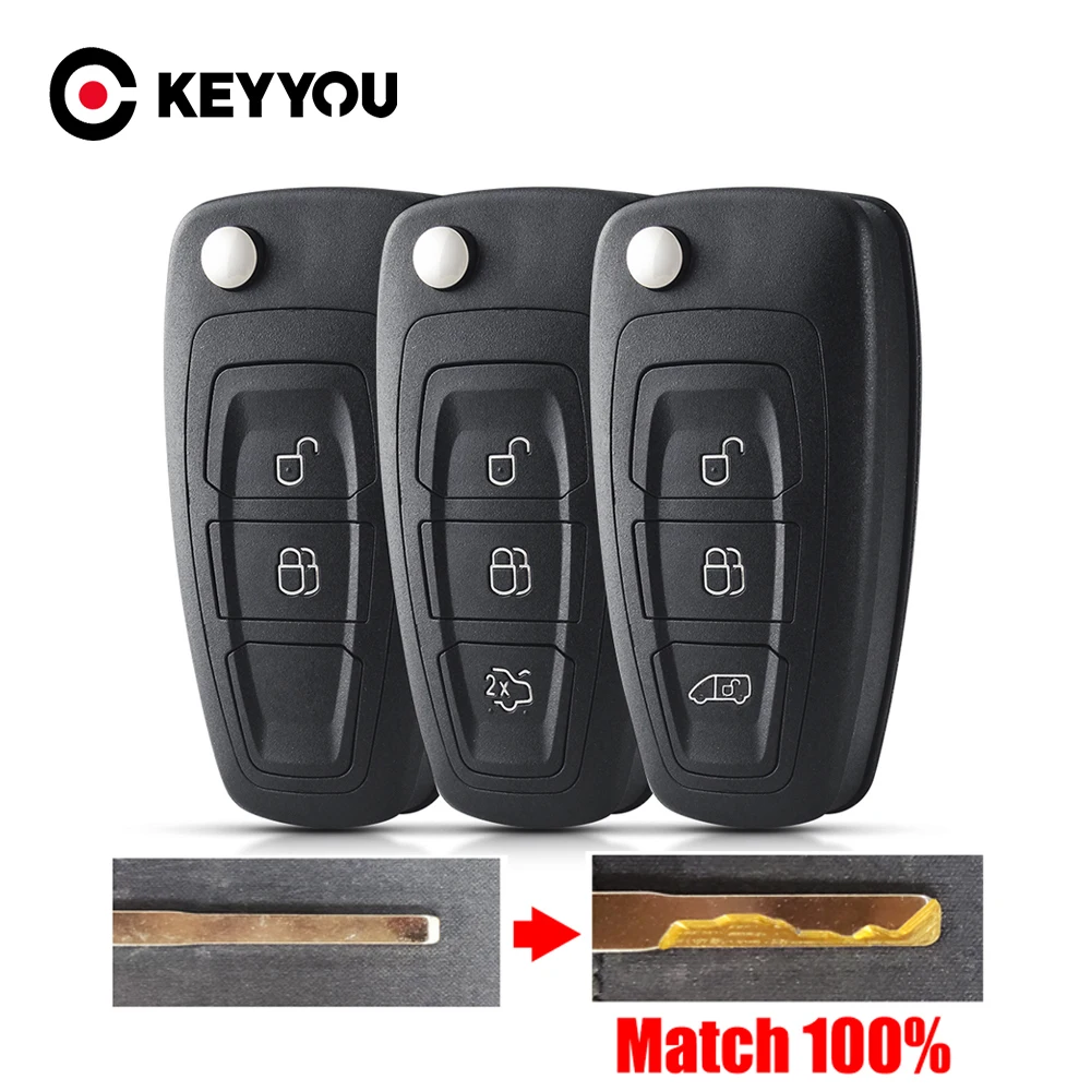 KEYYOU With Cutting Service Remote Key Shell Case For Ford C-Max S-Max Focus Ranger Galaxy Mondeo Transit Custom Tourneo Custom