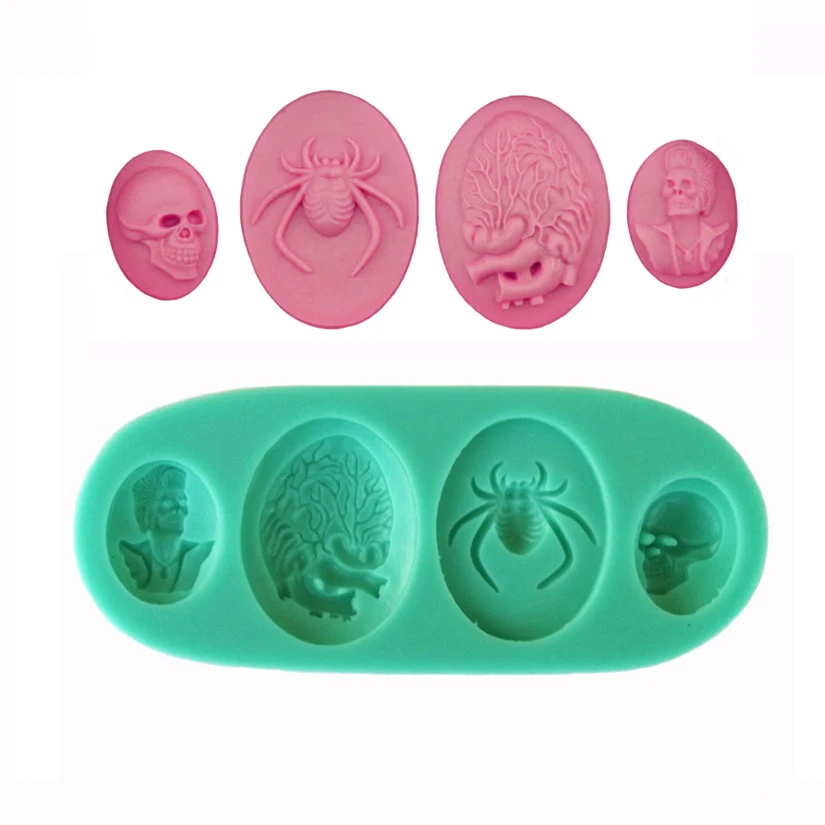 Skull Skeleton Spider Halloween Shapes Silicone Baking Molds, Fondant Cake Decorating Tools, Silicone Soap Mold