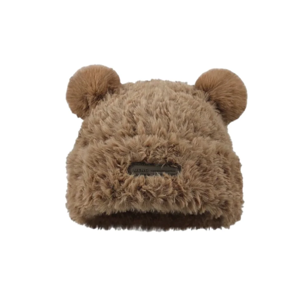 Versatile Korean Style Bear Plush Hat Windproof Soft Fluffy Beanie Hat Thickened Breathable Winter Warm Cap Autumn and Winter
