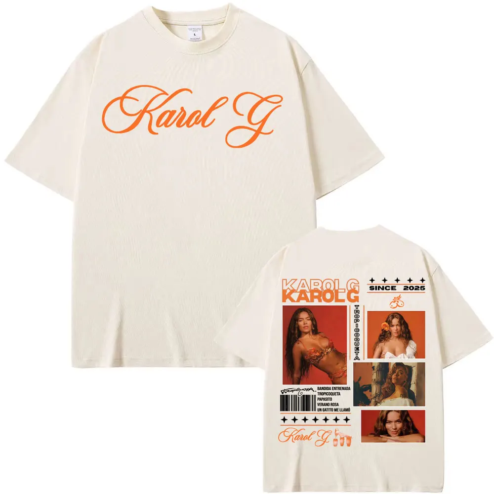 Karol G Tropicoqueta 2025 الصيف ألبوم جديد ميرش 100% القطن تي شيرت مطبوع المرأة شارع العليا الهيب هوب خمر بلايز عادية Y2K