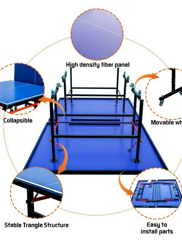 HDF Panel Foldable  Indoor Home Table Tennis Table with Wheels High-bounce Noise-reduction Locking Brakes Space-saving Design