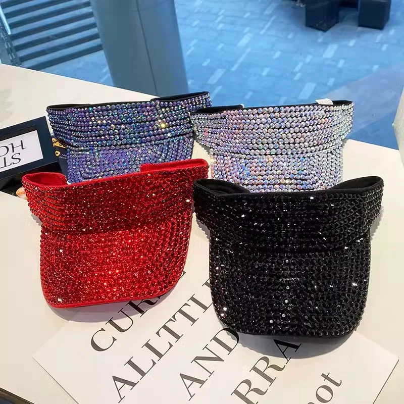 

Rhinestone Empty Top Cap Casual Women Sun Visor Summer Spring Streetwear Fashion Bling Bling Diamond-Embedded Baseball Cap