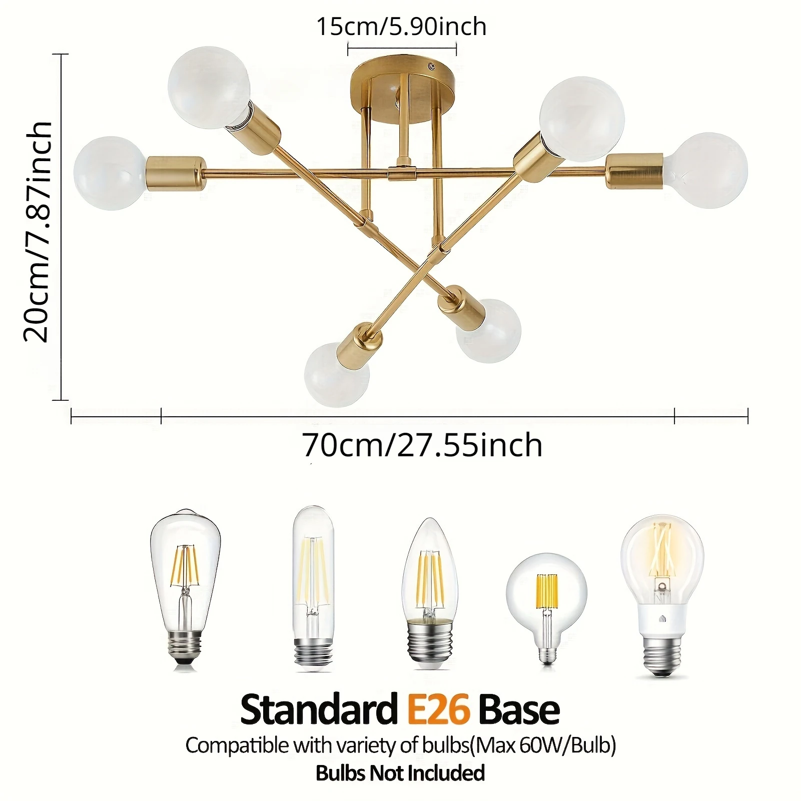 Imagem -06 - Moderno Semi Flush Mount Lâmpada do Teto Dourado Luminária de Teto Sputnik Lustre Decoração de Casa Lâmpadas Não Incluídas E26 E27 Conjunto