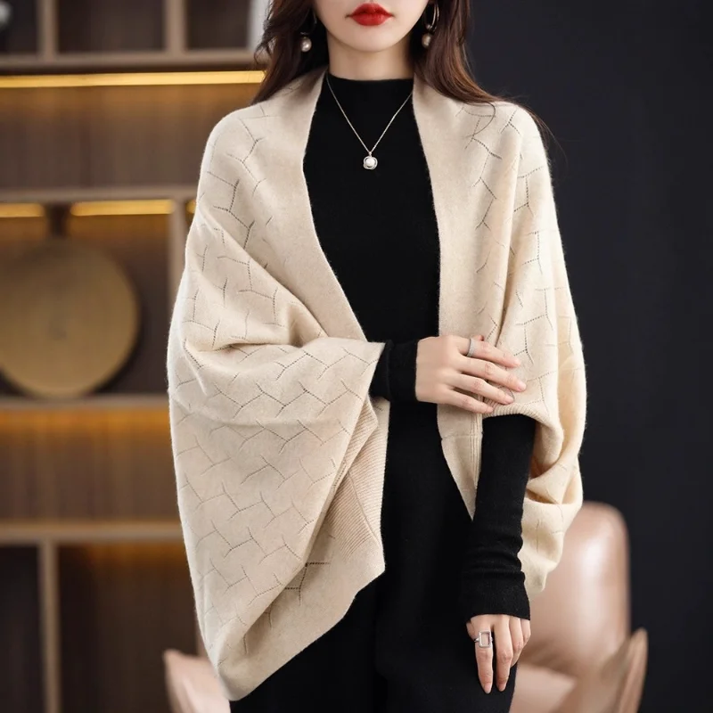 

Зима-Осень, новый стиль, однотонная свободная универсальная верхняя одежда, накидка, вязаный кардиган, свитер, шаль, шарф