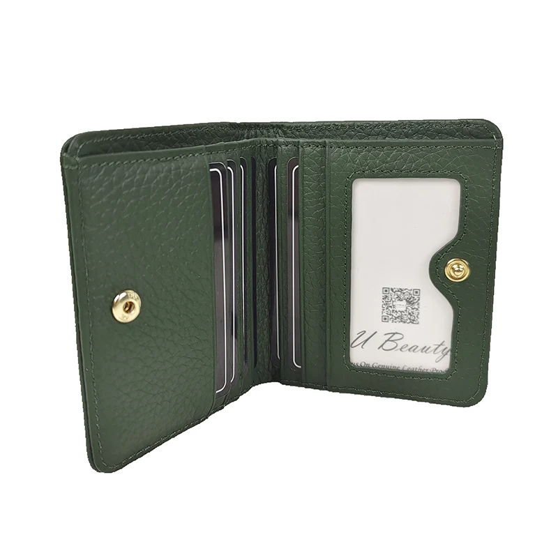 Genuine Cow Leather Cute Cat Decoration Short Wallet Women Fashion Cowhide Purse with ID Card Holders Coin Purse Card Holder