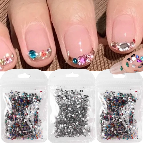 Imagen 1 del producto 1000 Uds uñas de fondo plano diamante 3D cristal uñas arte diamantes de imitación colgantes forma mixta brillo DIY accesorios de manicura de lujo