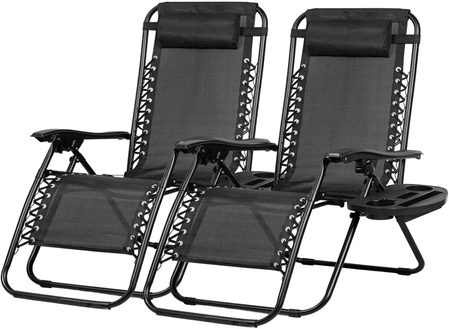 

Set of 2 Relaxing Recliners Patio Chairs Adjustable Steel Mesh Zero Gravity Lounge Chair Beach Chairs with Pillow and Cup