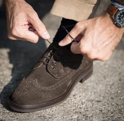 Engraved Suede Men's Casual Leather Shoes Derby shoes Brogue Platform Retro Tide Shoes Mens