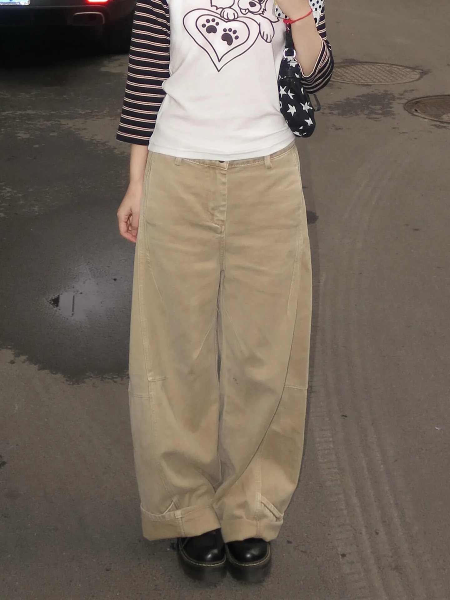 

plus Size Khaki Denim Pants Women's Summer New BF Lazy Wash American Style Narrow Version Wide Leg High Waist Casual Jeans