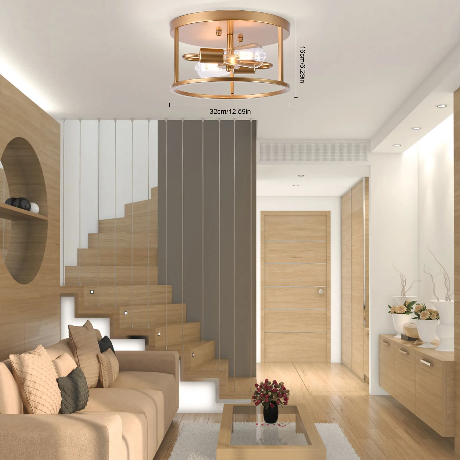 

2-Heads Ceiling Lights E26 Fixture Living Room Farmhouse Flush Mount Ceiling Light