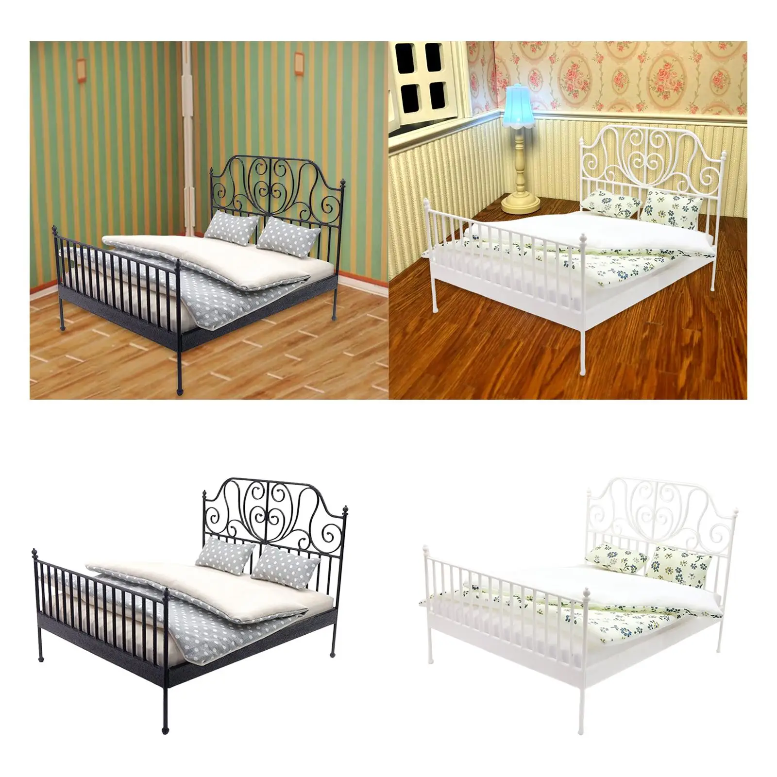 

Miniature Bed Photo Props Vintage Lifelike Dollhouse Decor DIY Decorative 1:12 Dollhouse Furniture for Girls Toddlers Kids Gift