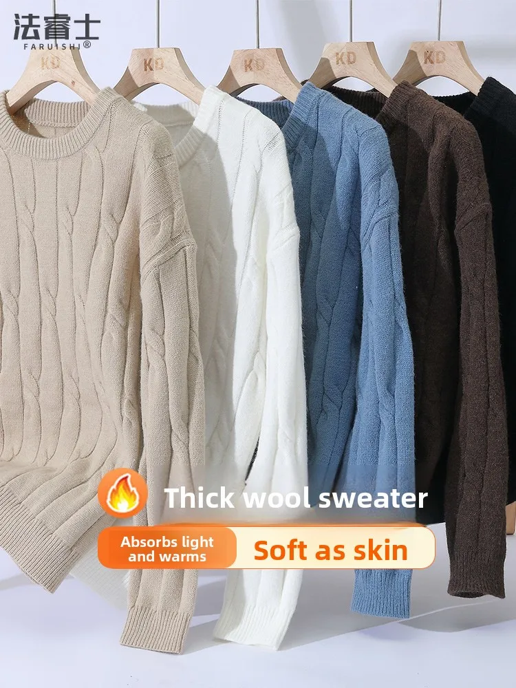 

Мужской утепленный свитер с круглым вырезом в японском стиле для осени и зимы, теплый, для студентов, в стиле lazy style