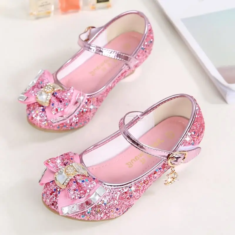 Zapatos de fiesta de princesa para niñas, sandalias con lentejuelas de colores, zapatos de tacón alto, sandalias con punta abierta, zapatos de