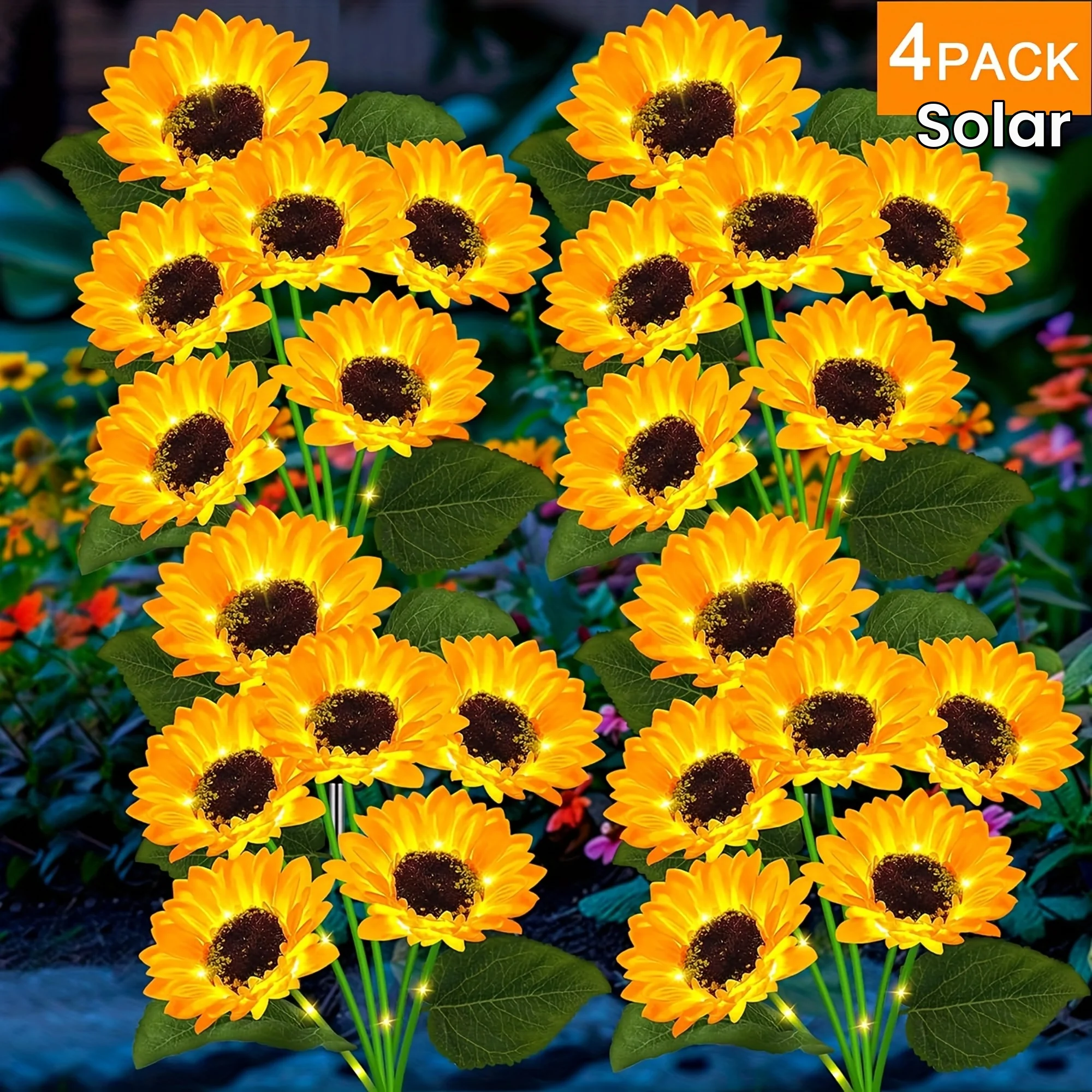 4Pack Solar Sunflower Lights Outdoor Flower Garden Stake Lights Waterproof Thanksgiving Decor for Grave Pathway Wedding Party