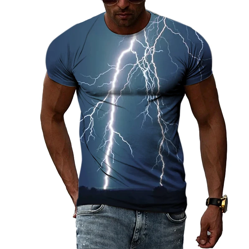 الصيف البرق المناخ الطبيعي الجرافيك تي شيرت الرجال موضة عادية المشهد نمط تي شيرت شخصية الاتجاه طباعة تي شيرت #6