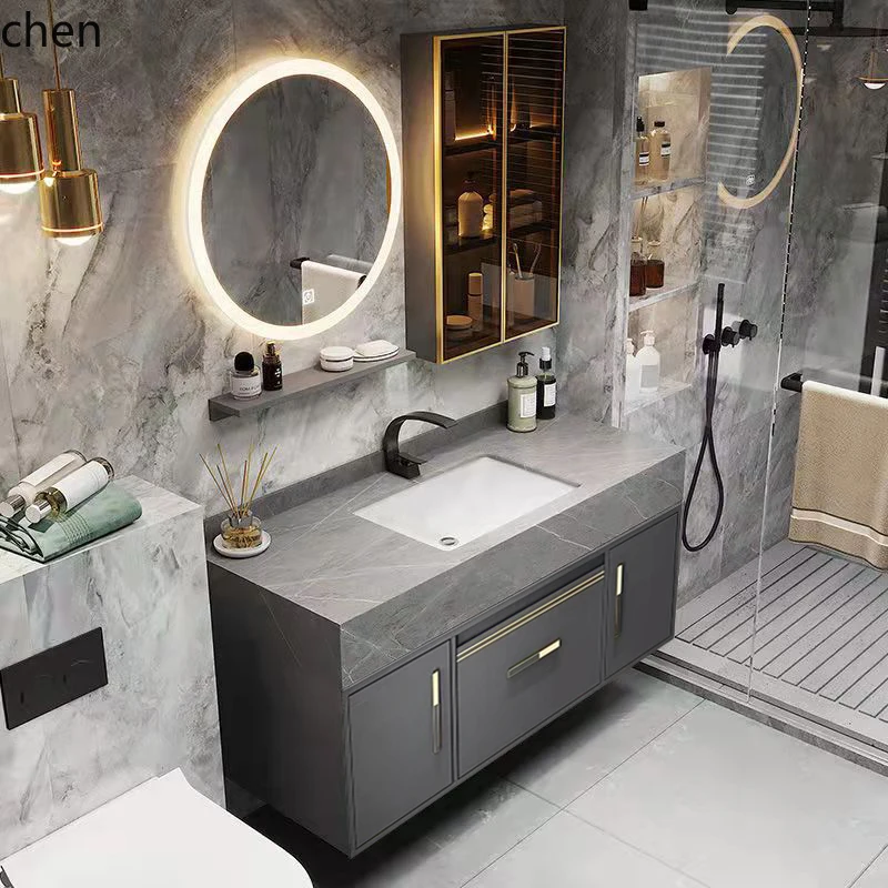 

HXL rock slab light luxury bathroom cabinet solid wood smart mirror cabinet washstand toilet washstand pool