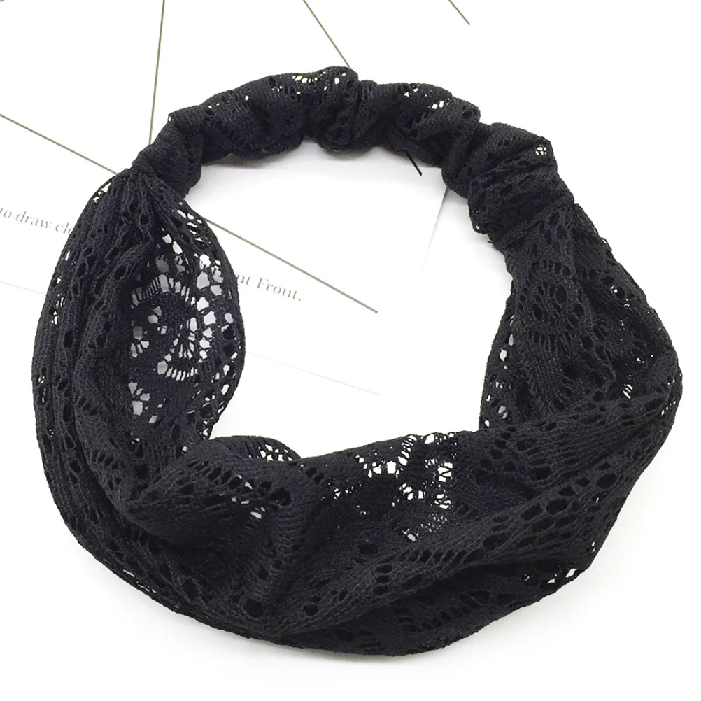 عصابة رأس نسائية كلاسيكية مطبوعة بالدانتيل مرنة وناعمة وخفيفة الوزن لتزيين الشعر باللون الأسود للحفلات الرياضية اليومية
