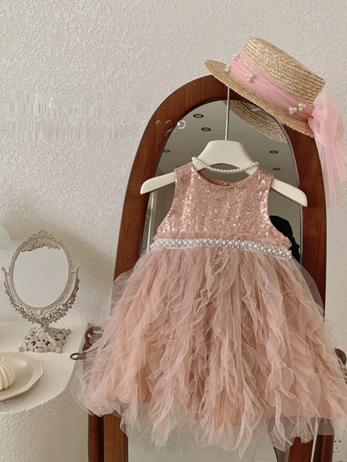 Girls Summer Luxury Dr Sparkling Princ Skirt Baby Silk Top Korean Sle Commute Regular Svel Faion for Kids