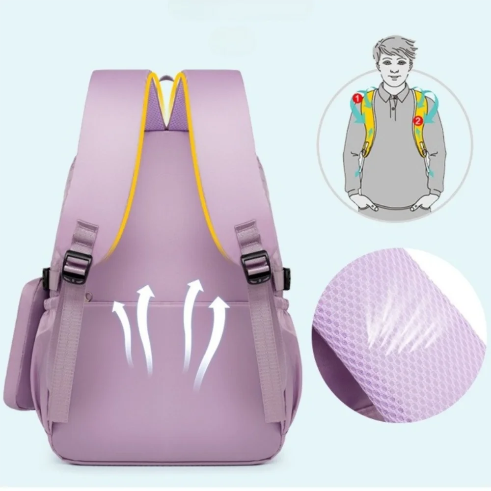 New Solid Color Laptop Backpack Nylon Lightweight Students School Bag with Mini Storage Pouch Large Capacity Travel Daypack