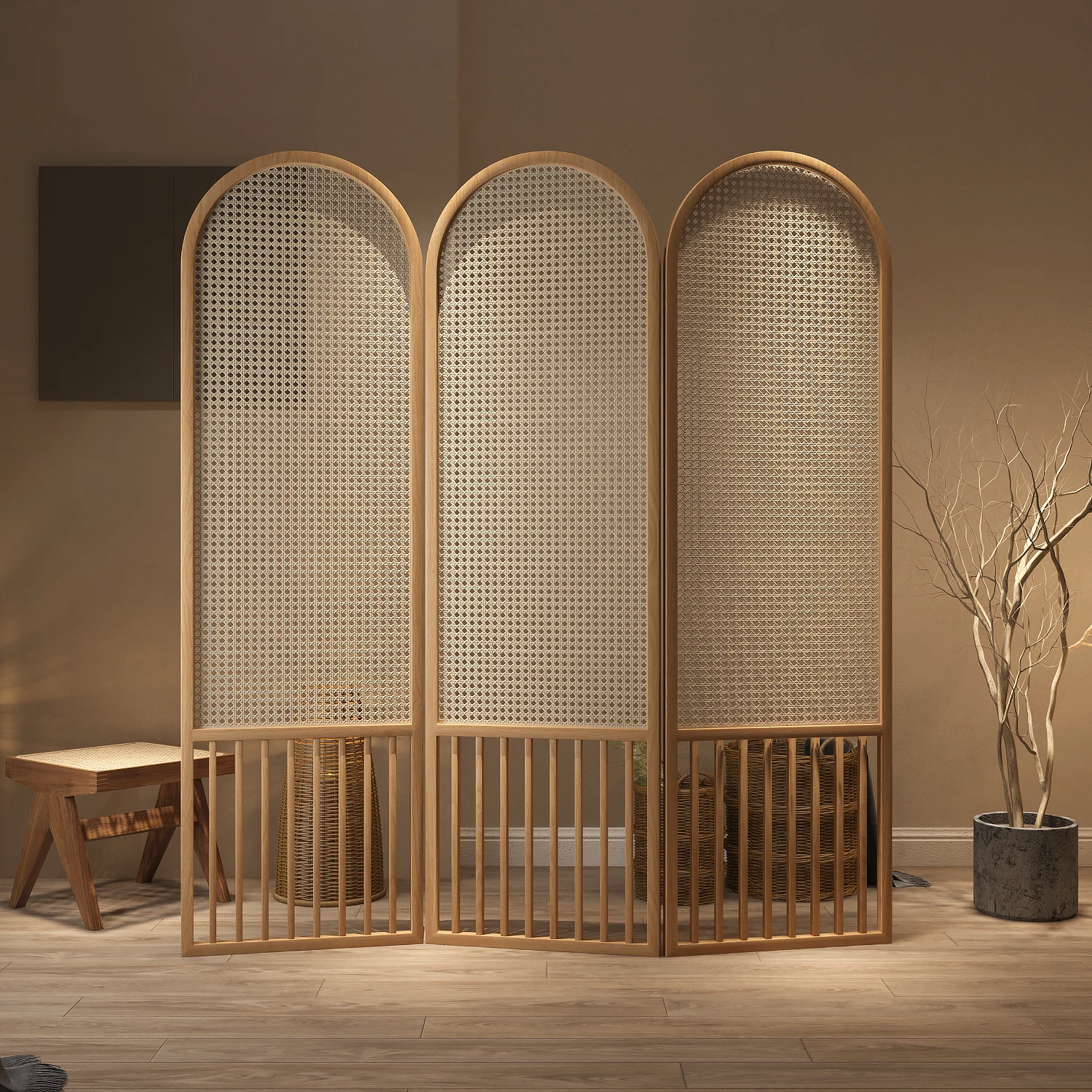 French rattan solid wood screen partition folding mobile customization simple modern restaurant tea room folding screen home
