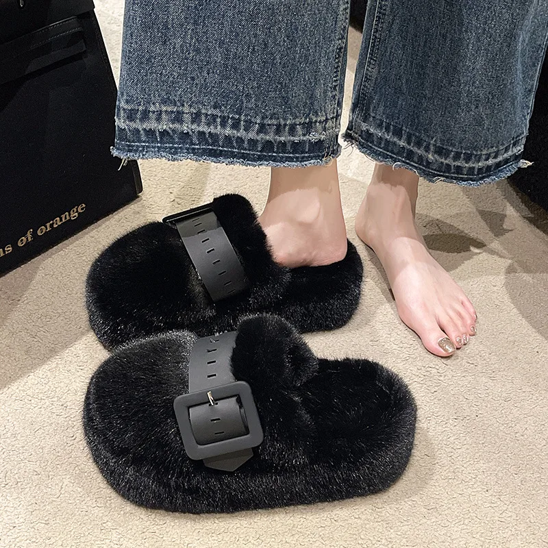 Buty na wysokim obcasie Lady Low Slippers Women Winter Slides Square heel Fashion Soft Block Silver Luxury Rubber PU Fabric Scandals R