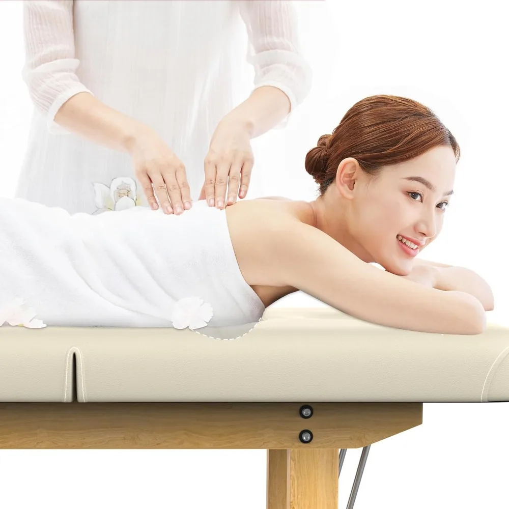 Mesa de masaje estacionaria ancha de madera para mesa de tratamiento, mesa de fisioterapia, cama Facial de Spa, cuero PU de 31,5 pulgadas de ancho × 75 pulgadas de largo