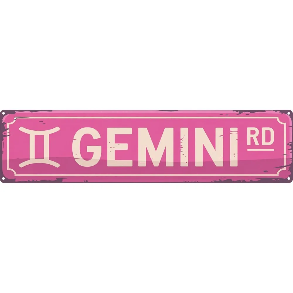 Gemini Rd كوكبة علم التنجيم الريفية المضحكة علامة القصدير المعدنية الوردية - ديكور الحائط لمحبي علم التنجيم