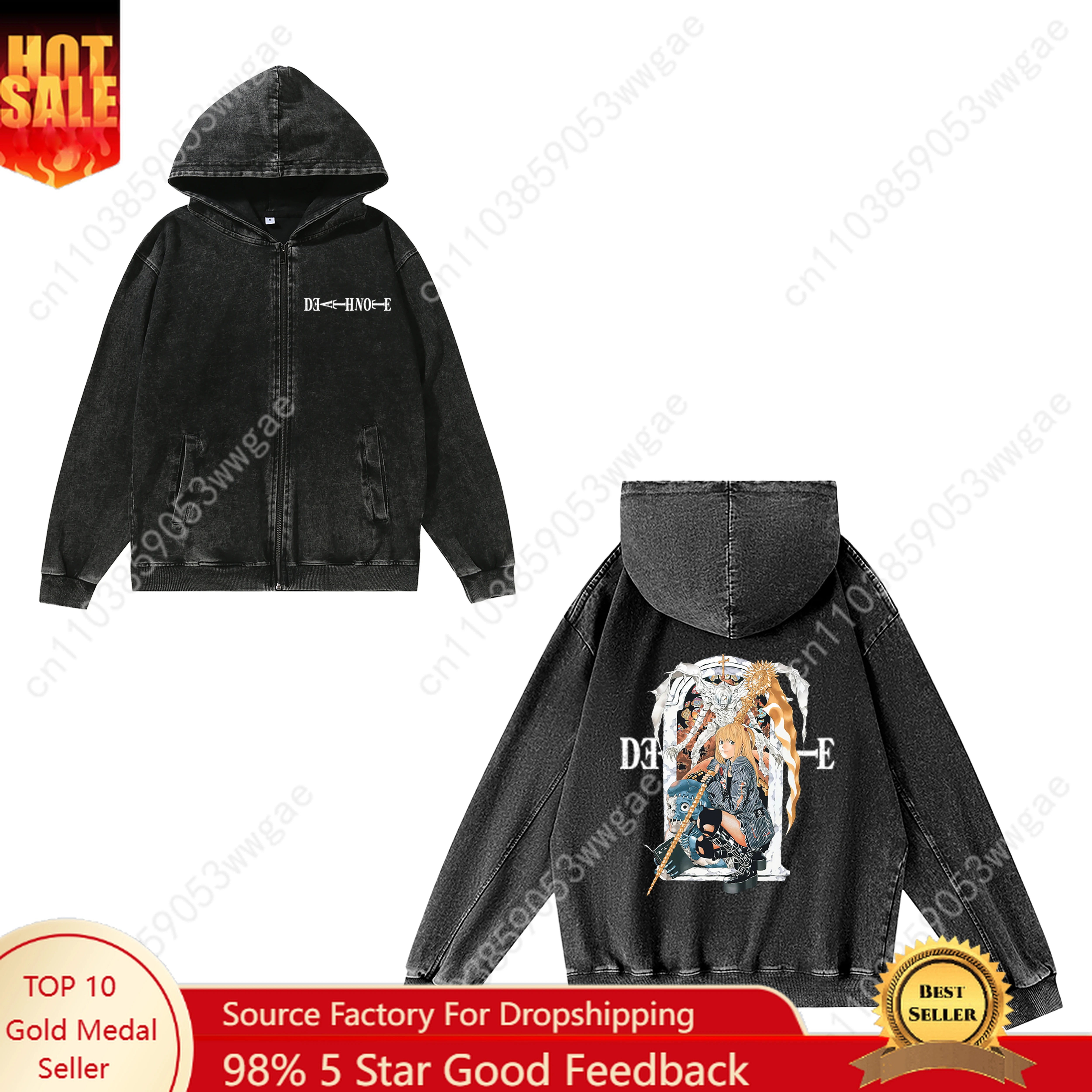 

Death Note Zipper Sweatshirts Mens Womans Retro Hoodies Vintage Pullover Sweat Shirt With Pocket Full Zip Customized Jacket Tops