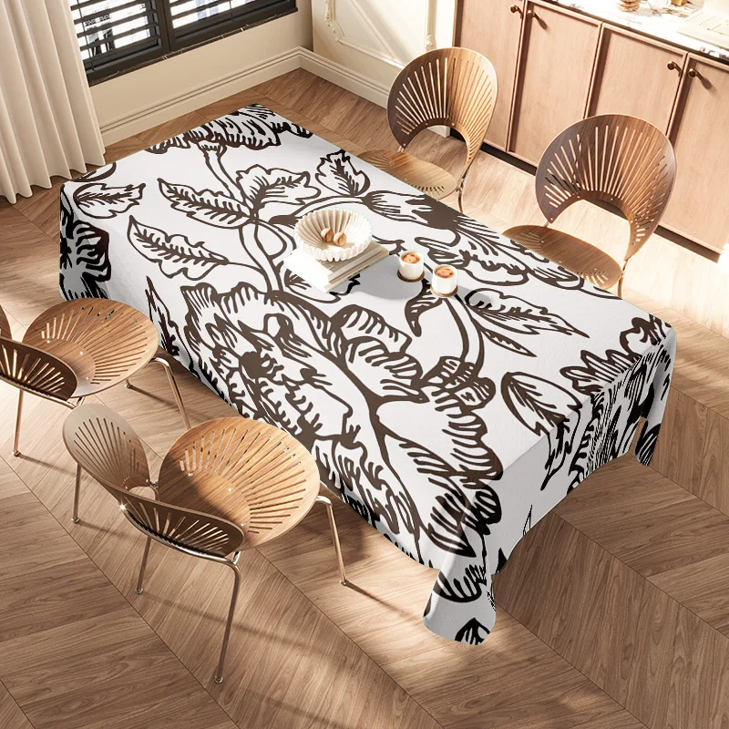 مفرش المائدة خمر الأزهار أسود أبيض مطبوعة القطن الكتان المطبخ الديكور ديكور المنزل الطعام غطاء قابل للتعديل #2