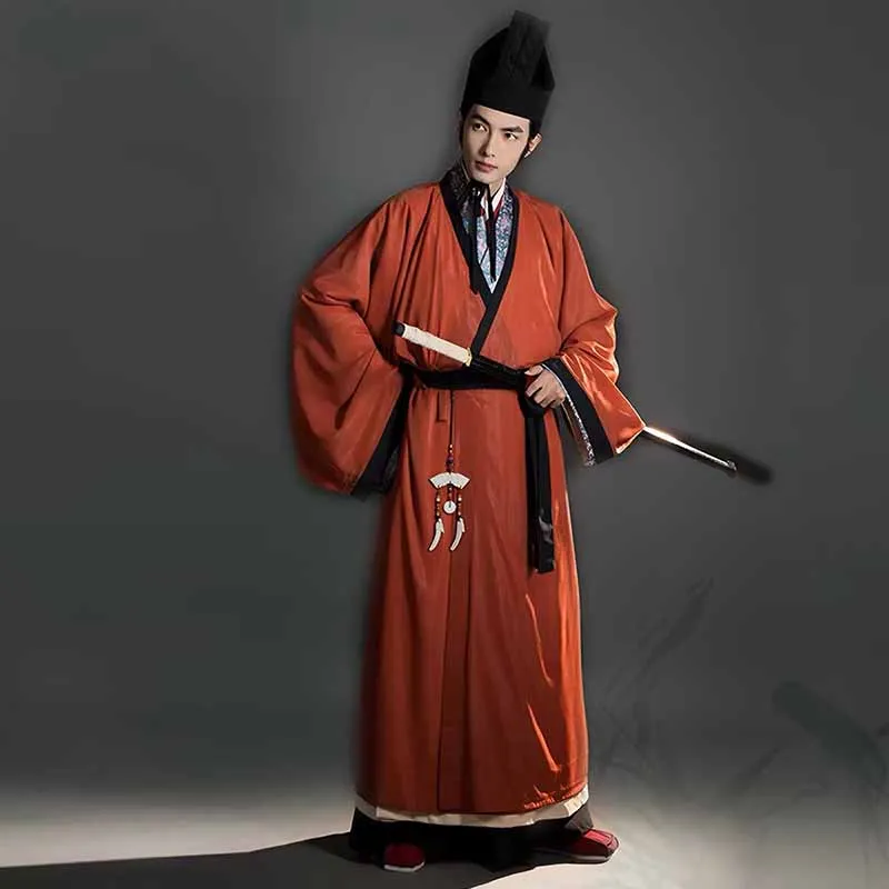 Robe Hanfu officielle de la dynastie Song pour hommes, col croisé rouge, manches larges, costume d'écolier chinois ancien