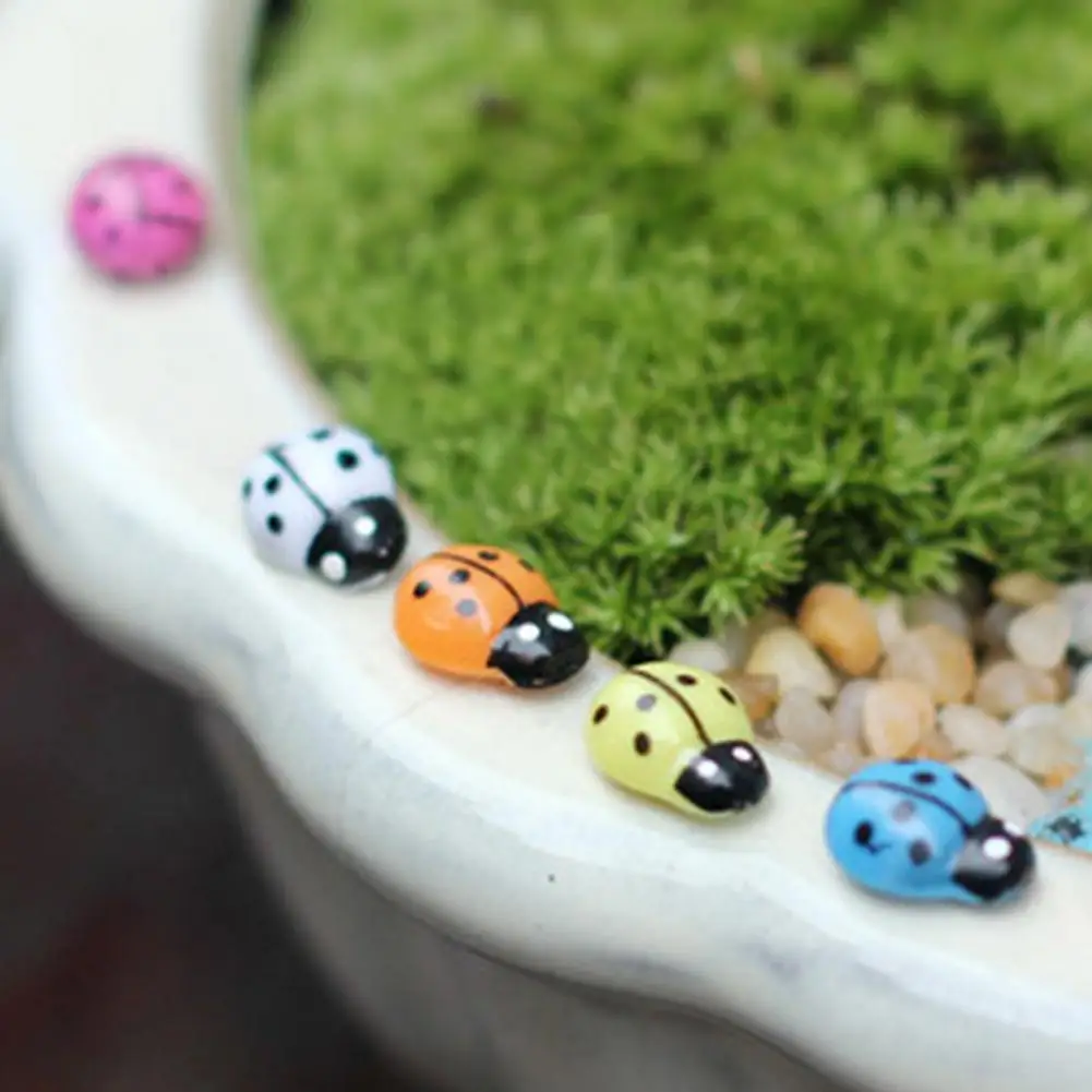 Moss Micro-landscape Decor Miniature Figurine 10 Pcs Miniature Ladybug Figurines Tiny Ladybug Statues Fairy Garden Micro