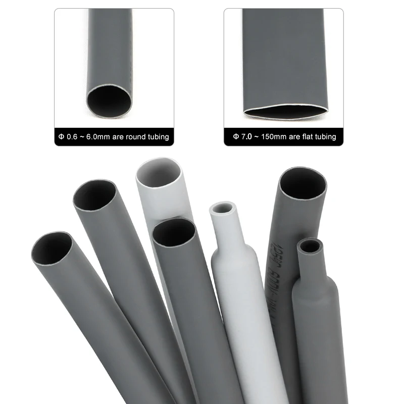 Cable Sleeving Dia 1mm ~ 50mm Grey Heat Shrink Tubing DIY Connector Repair Wrap Wire 2:1 Polyolefin Insulation Protecctor Sleeve
