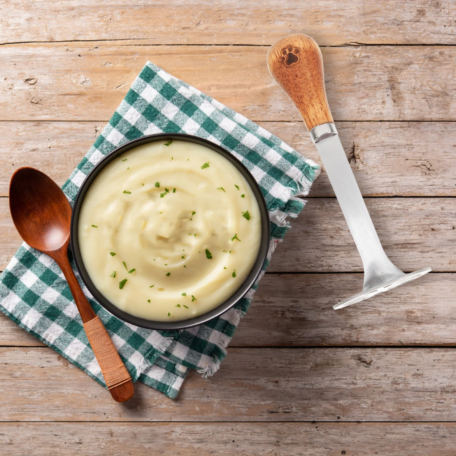 

1pcs Stainless Steel Potato Masher Acacia Wood Handle For Mashing Potatoes Vegetables Avocado Baby Food Kitchen Tool Vegetable