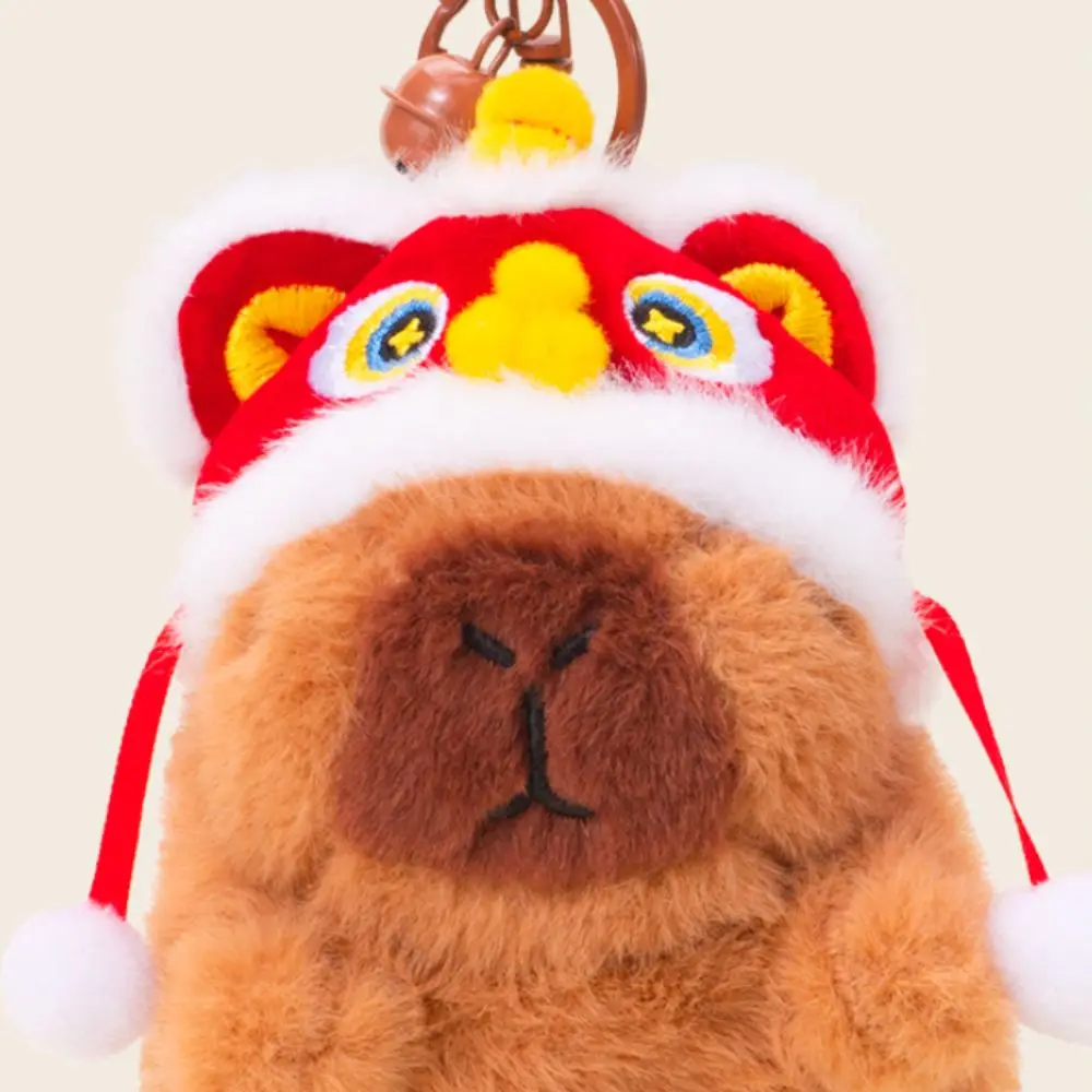 Lion Dance Capybara Plush Keychain Stuffed Animal Soft Doll Plush Capybara Dolls Interactive Cartoon Guinea Pig Pendant