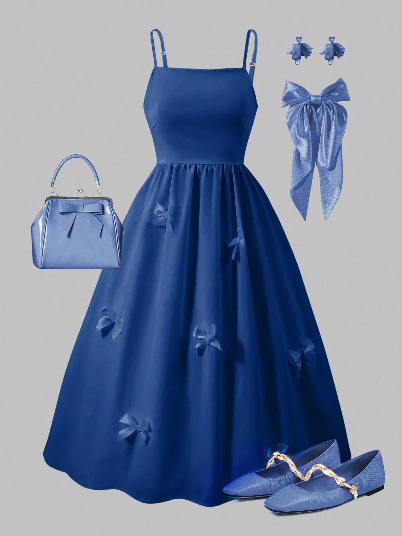 

Женское синее платье миди без рукавов с бантом, А-силуэт, для вечеринок и отдыха