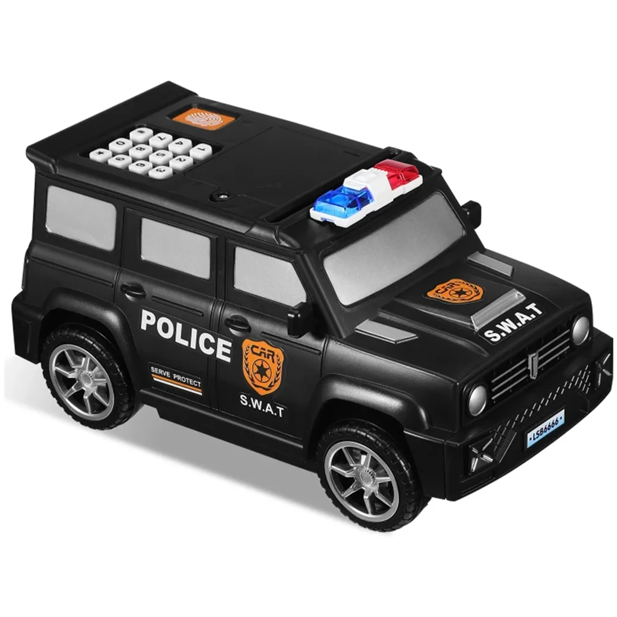 Digital Fingerprint Piggy Bank Police Car Kids Password Piggy Bank Money Box with Password for Kids Puzzle Locker