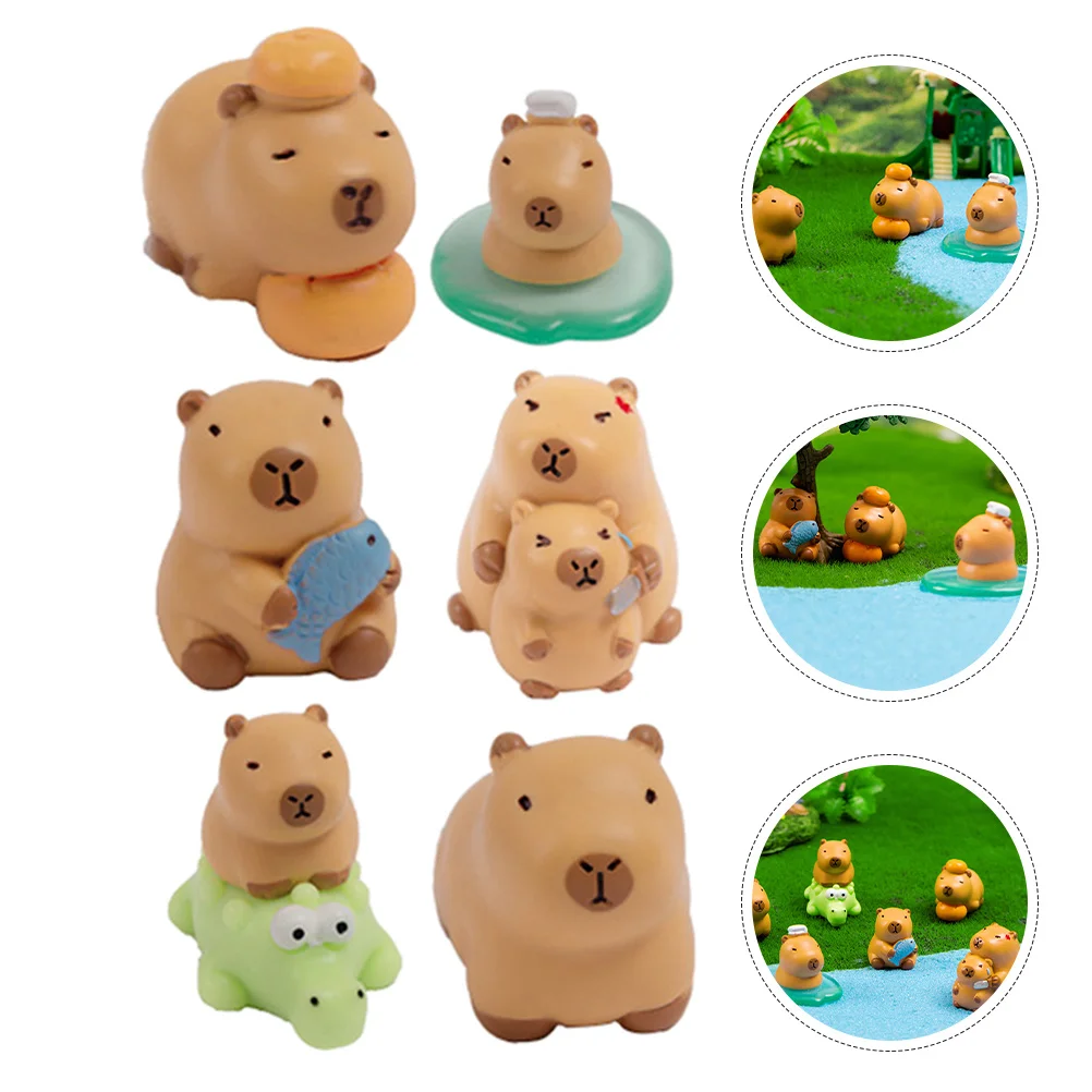 

6pcs Micro Capybara Landscape Statue Mini Resin For Desk Home Decor Tiny Animal Ornament Party Favors Stress Relief