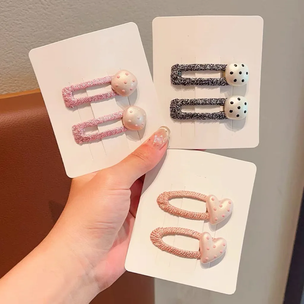 

2 шт., заколка для волос в горошек Sweet Love, заколка для волос для маленьких девочек, не повреждает волосы, BB-зажим, аксессуары для девочек