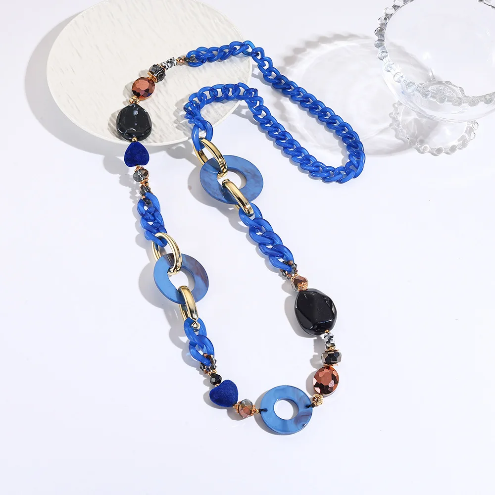 DIY accessories Core blue new Chinese style high quality long necklace, acrylic twist chain handmade light luxury fashion decora