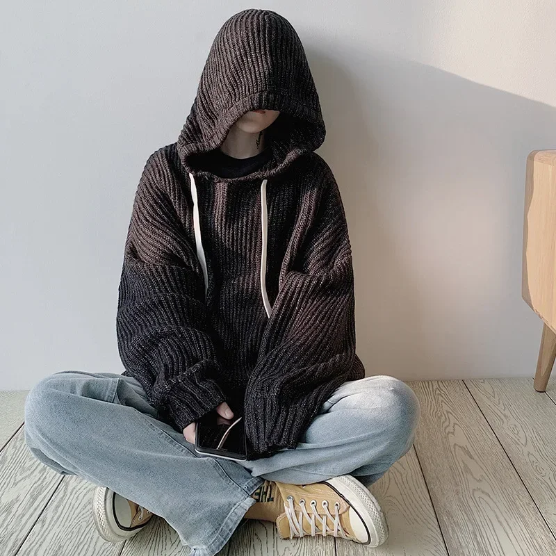 Hooded Sweater Men Pullover Knitted Sweater Oversized Sweater Streetwear Korean Fashion Streetwear Loose Fit Women's Clothing
