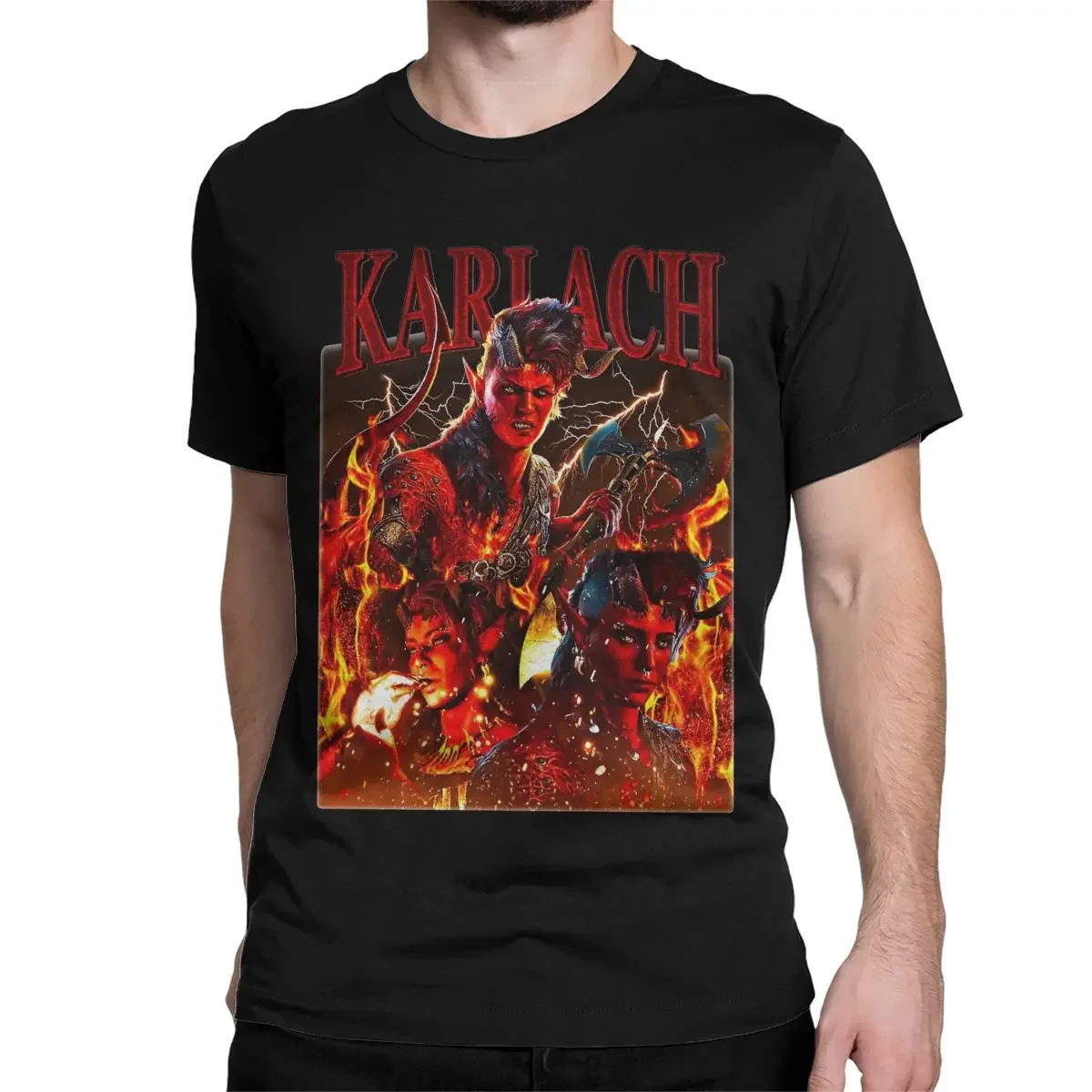 Karlach Barbarian BG3 T Shirts Men's Pure Cotton Funny T-Shirt Round Neck Tees Short Sleeve Clothing Harajuku