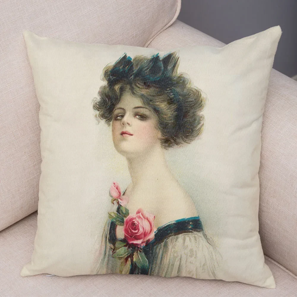 European Lady throw pillow cover with short plush print for living room sofa decoration cushion cover pillow covers decorative