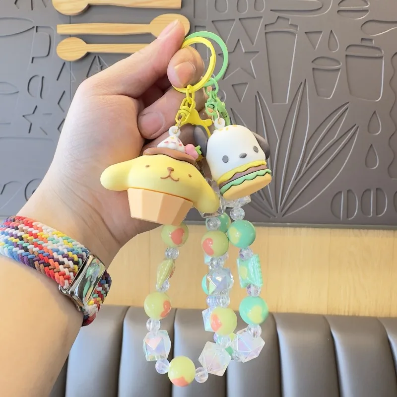 Sanrio Kawaii Hello Kitty Beaded Phone Chain Keychain Japanese Cartoon Kuromi Melody Cinnamoroll Bag Pendant Children's Day Gift view 3