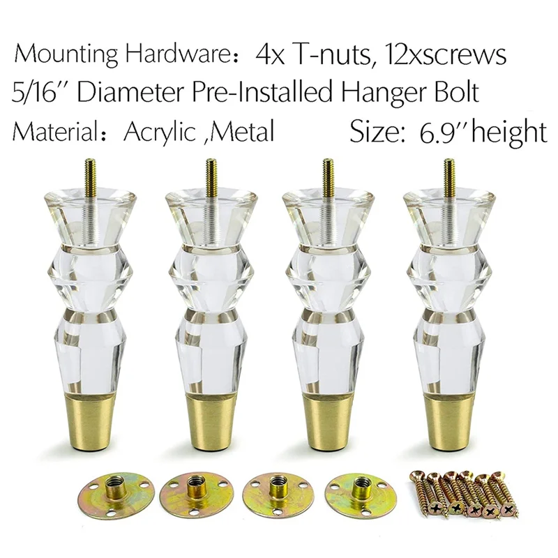 AY03-6.9 بوصة أكريليك أرجل قطع الأثاث استبدال أريكة قدم خزانة الحديثة واضح ديكور لتقوم بها بنفسك الساقين أقدام السرير مدبب نمط مجموعة من 4