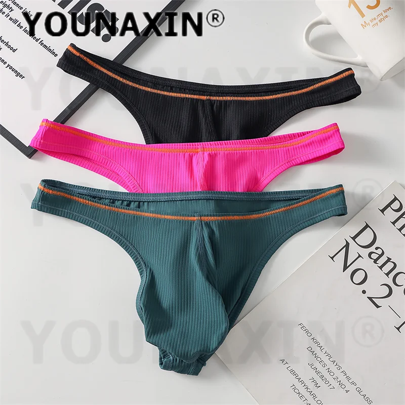 YOUNAXIN 5 Pieces Men's Sexy Low-Rise Thong Briefs Ice Silk Solid Color Breathable Comfort Underwear M L XL 2XL